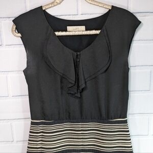 LOFT Black/Cream Sheath Dress Ruffled Bodice